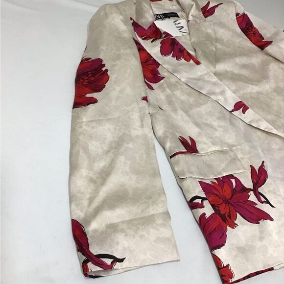 Zara Floral Print Satin Effect Open Blazer New Size Medium - Picture 5 of 16